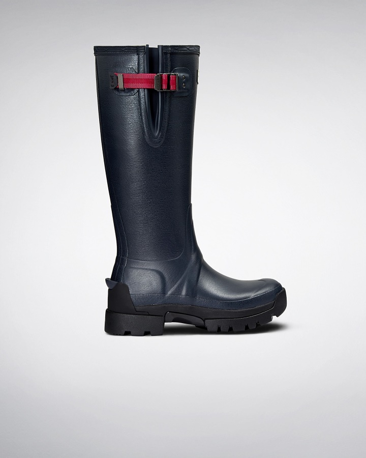 Hunter Women's Balmoral Side Adjustable 3mm Neoprene Rain Boots Navy- Peppercorn