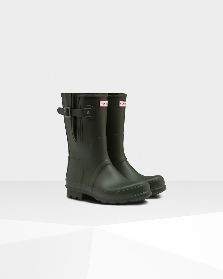 Hunter Men's Short Side Adjustable Rain Boots Dark Olive