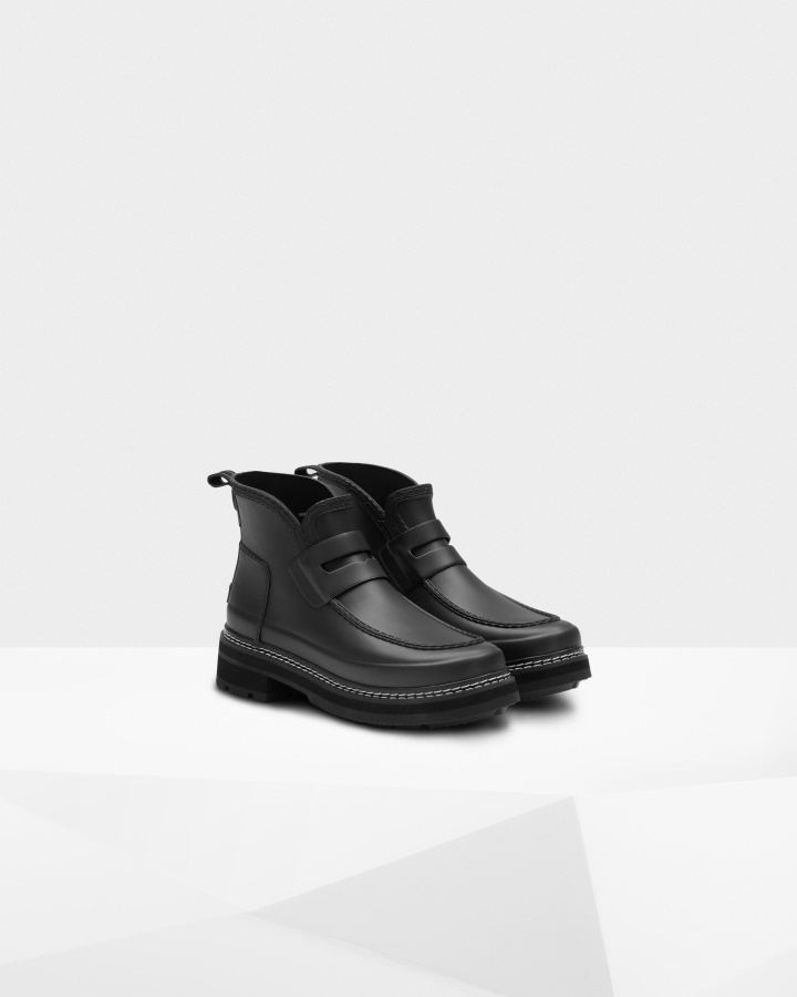 Hunter Women's Refined Stitch Detail Loafer Boots Black
