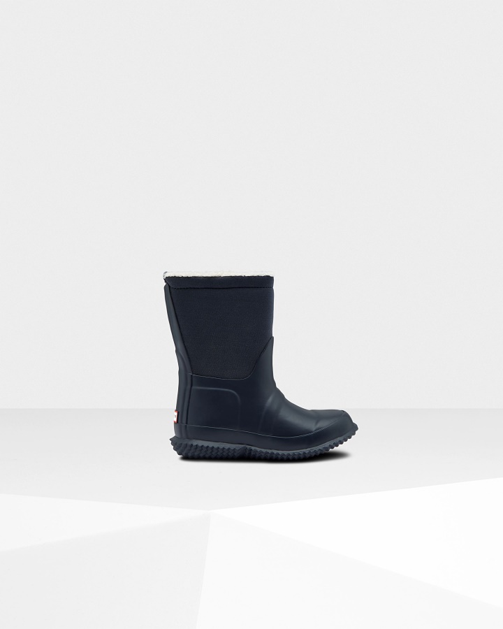 Hunter Little Kids (18 Months-6 Years) Insulated Roll Top Vegan Shearling Boots Hunter Navy