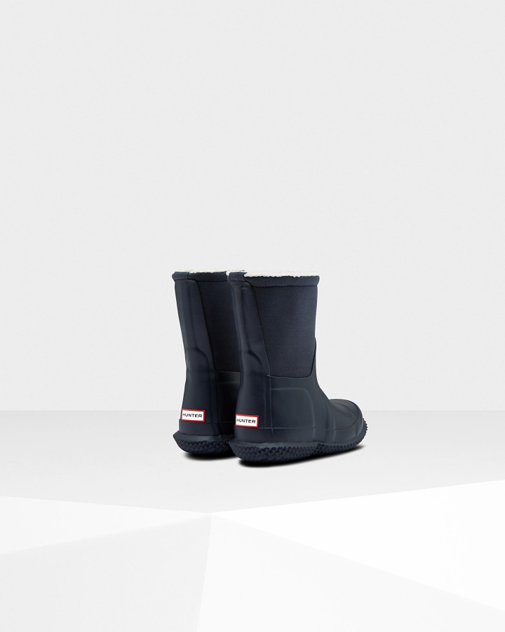 Hunter Little Kids (18 Months-6 Years) Insulated Roll Top Vegan Shearling Boots Hunter Navy
