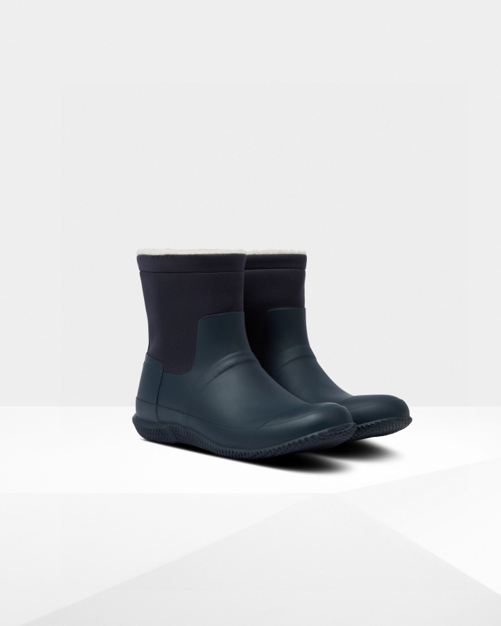Hunter Men's Insulated Roll Top Vegan Shearling Boots Hunter Navy