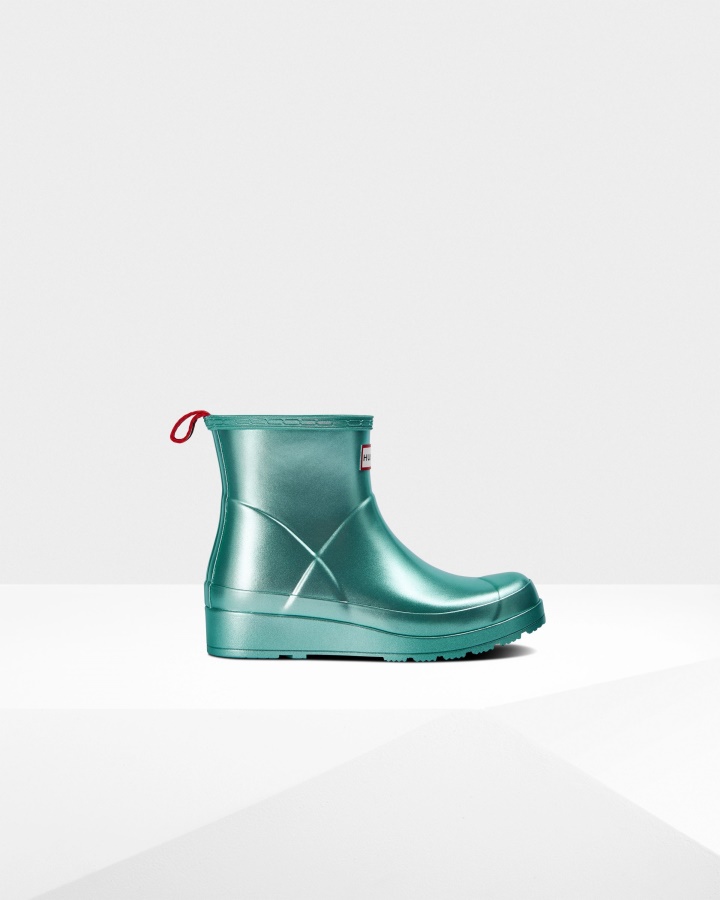 Hunter Women's Play Short Nebula Rain Boots Blue Spruce
