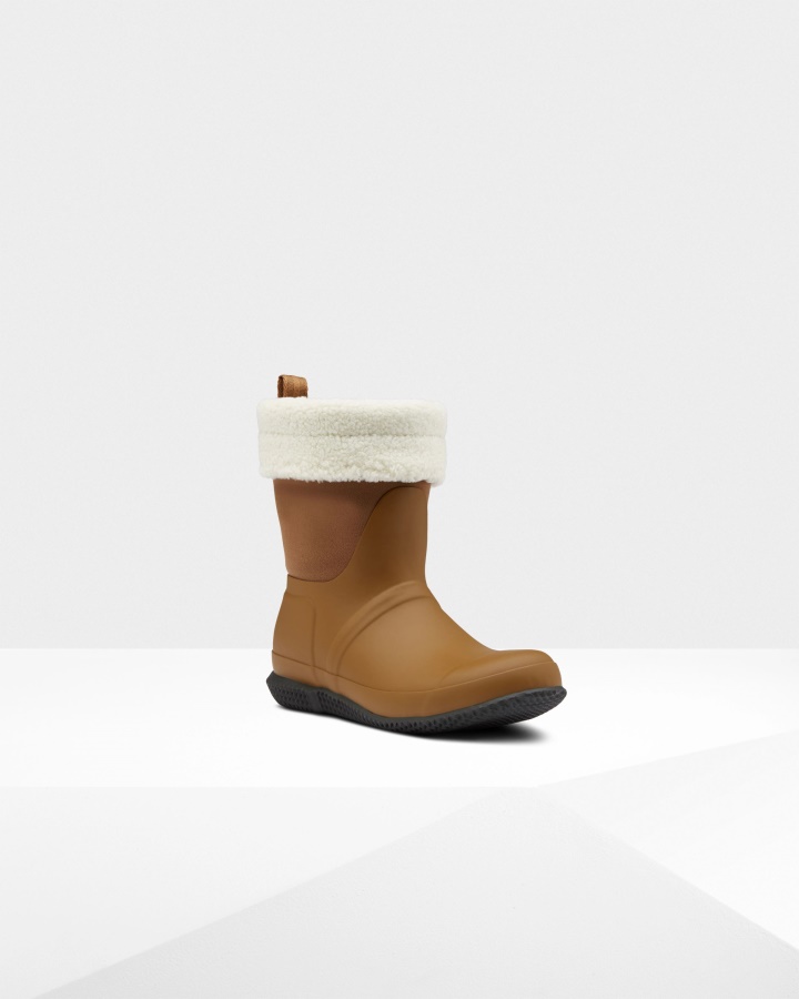 Hunter Women's Insulated Roll Top Vegan Shearling Boots Thicket Brown