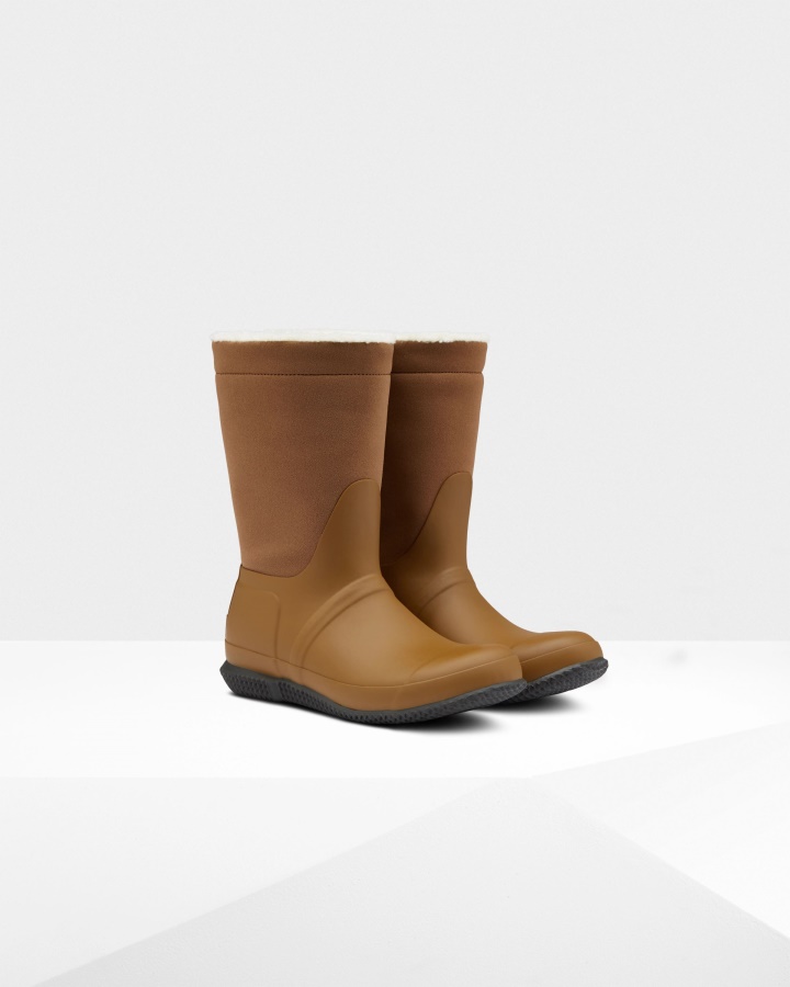 Hunter Women's Insulated Roll Top Vegan Shearling Boots Thicket Brown