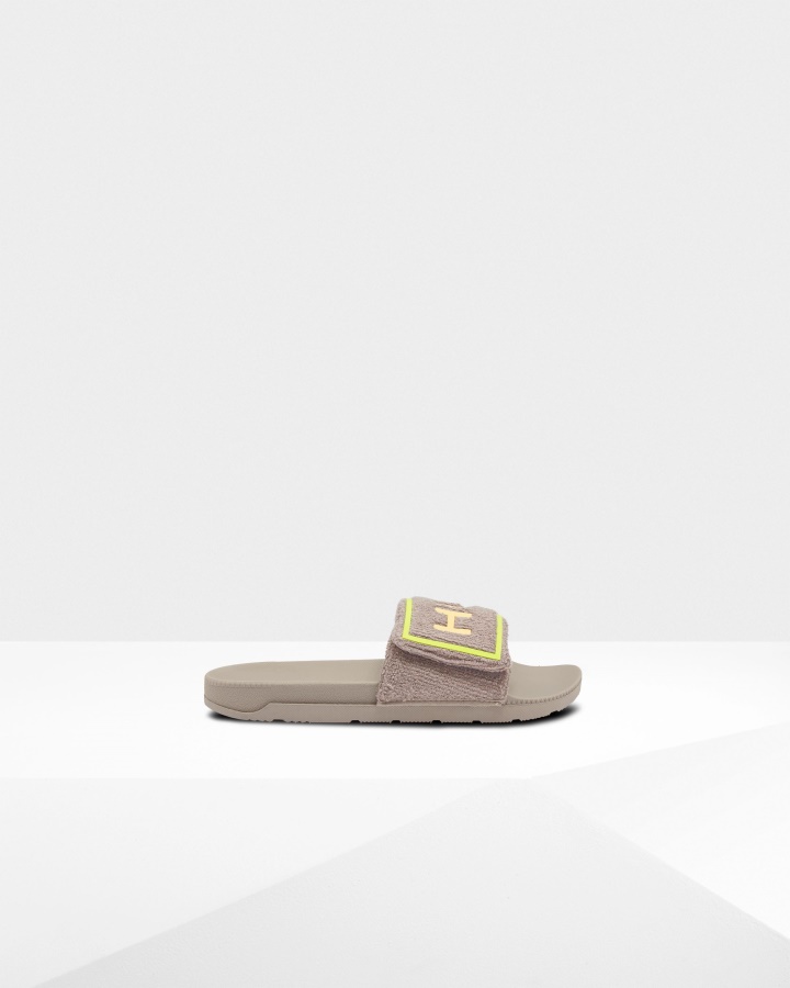 Hunter Men's Terry Towelling Logo Adjustable Slides Grey Dagger