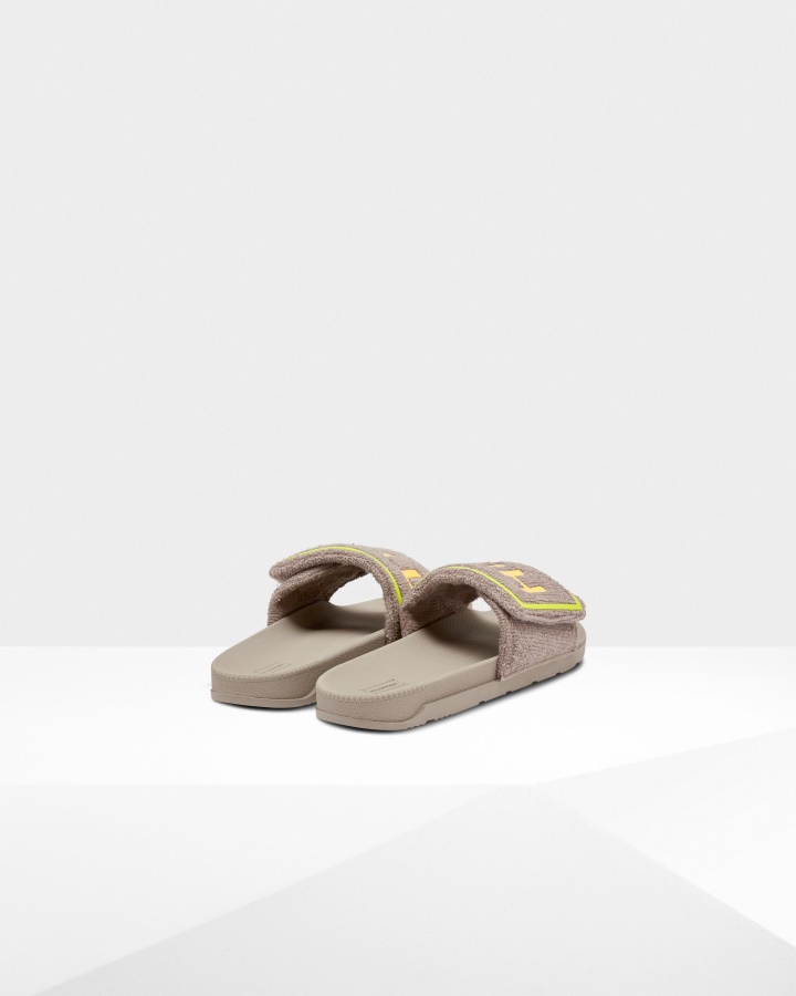 Hunter Men's Terry Towelling Logo Adjustable Slides Grey Dagger
