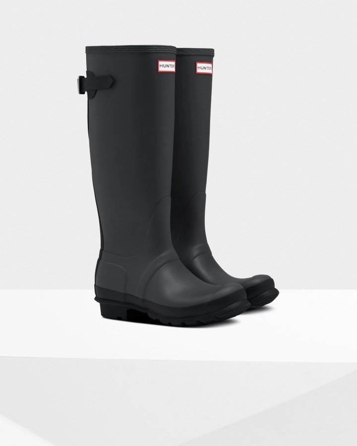 Hunter Women's Tall Back Adjustable Rain Boots Luna Grey-Black