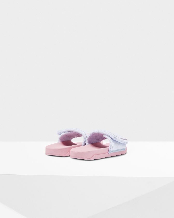 Hunter Women's Terry Towelling Logo Adjustable Slides Arctic Iris Blue-Foxglove Pink
