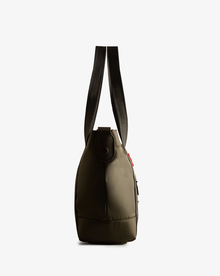 Hunter Nylon Medium Top Clip Tote Bag Dark Olive