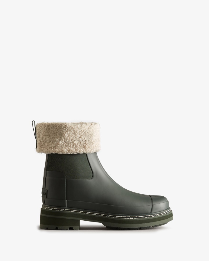 Hunter Women's Refined Stitch Roll Top Vegan Shearling Boots Arctic Moss Green