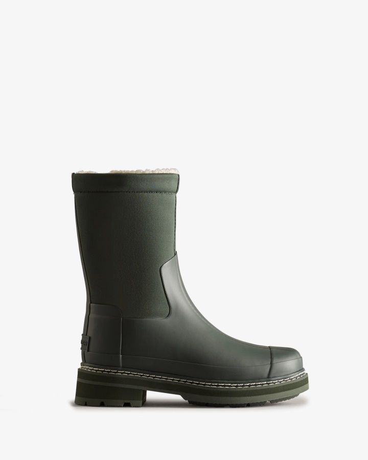 Hunter Women's Refined Stitch Roll Top Vegan Shearling Boots Arctic Moss Green