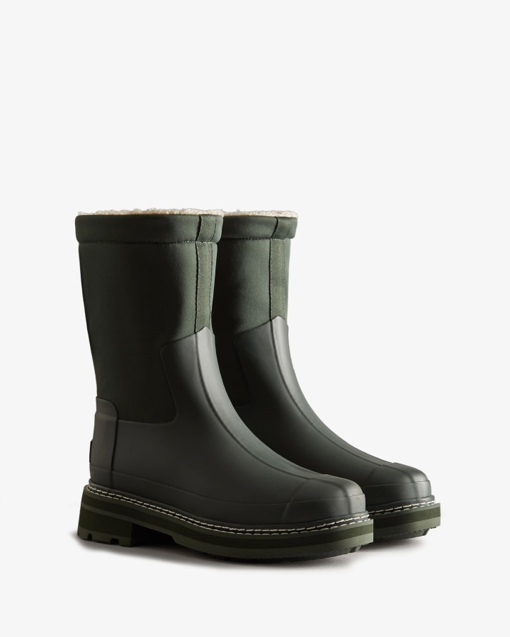 Hunter Women's Refined Stitch Roll Top Vegan Shearling Boots Arctic Moss Green
