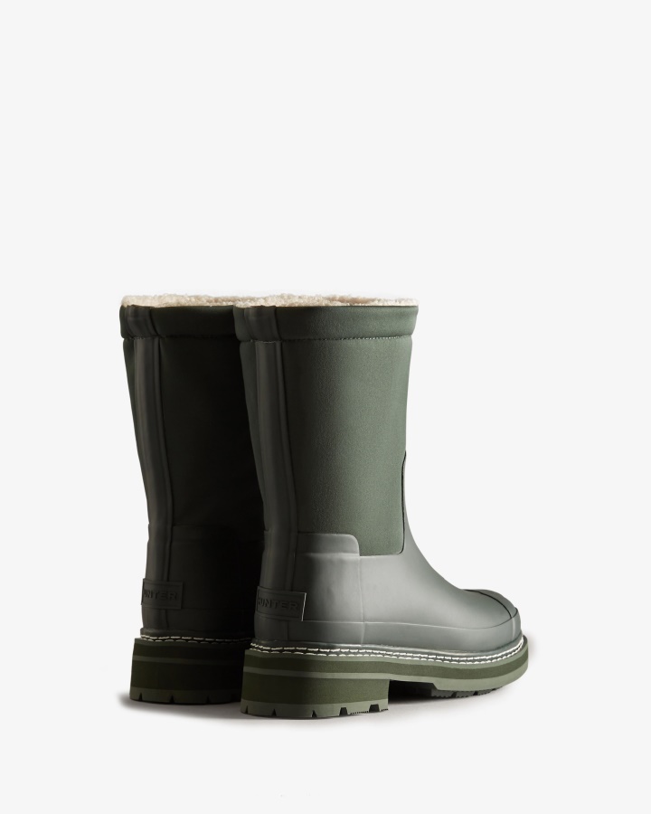 Hunter Women's Refined Stitch Roll Top Vegan Shearling Boots Arctic Moss Green
