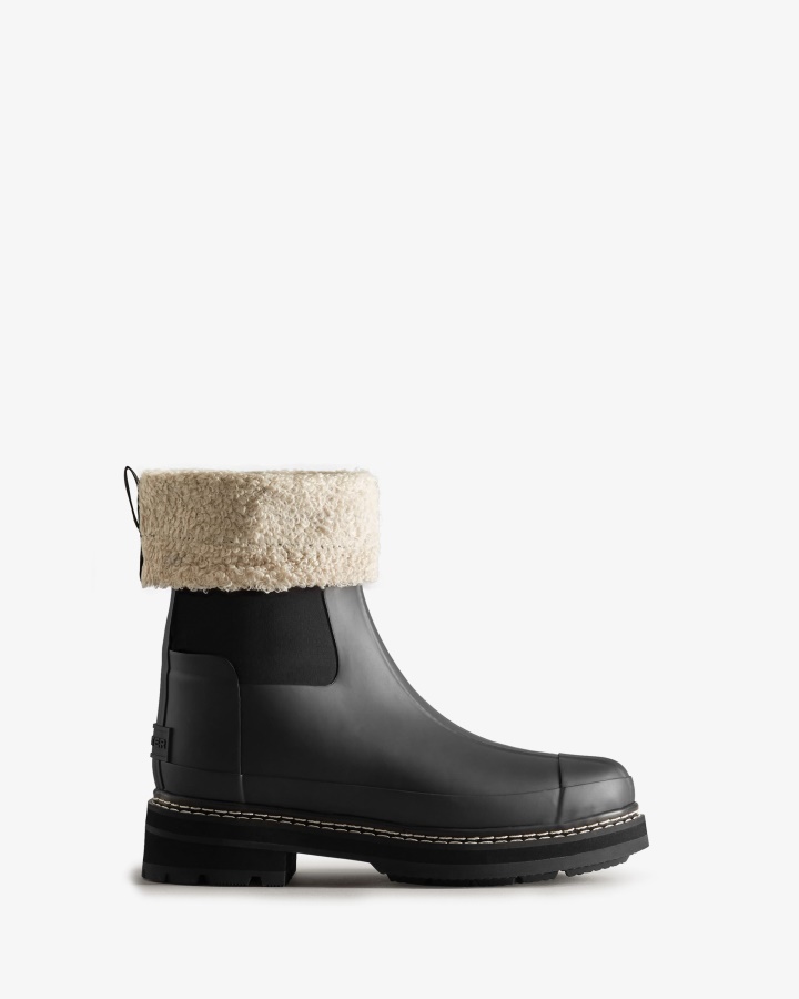 Hunter Women's Refined Stitch Roll Top Vegan Shearling Boots Black