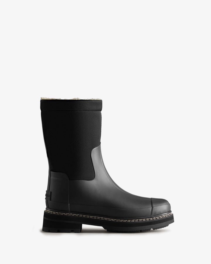 Hunter Women's Refined Stitch Roll Top Vegan Shearling Boots Black