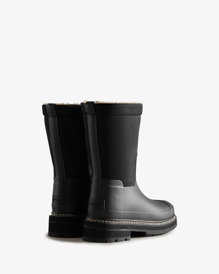 Hunter Women's Refined Stitch Roll Top Vegan Shearling Boots Black