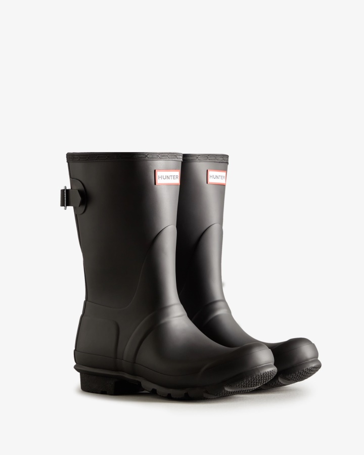 Hunter Women's Short Back Adjustable Rain Boots Black