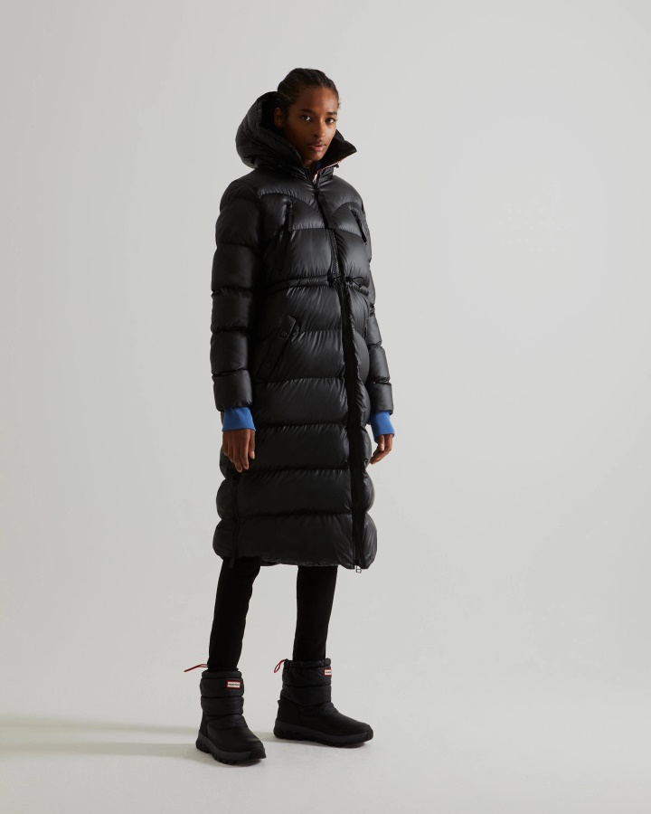 Hunter Women's Insulated Rubberized Long Puffer Coat Black