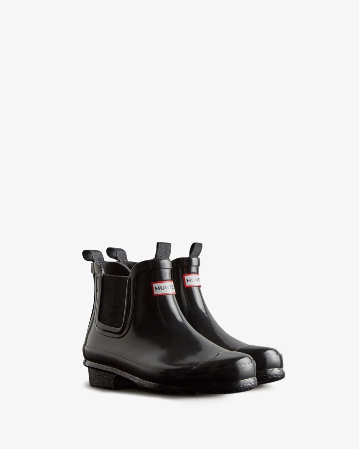 Hunter Big Kids (5-11 Years) Gloss Chelsea Boots Black