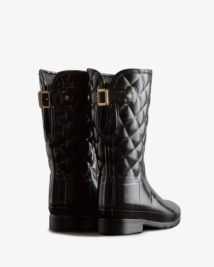 Hunter Women's Refined Slim Fit Adjustable Quilted Short Rain Boots Black