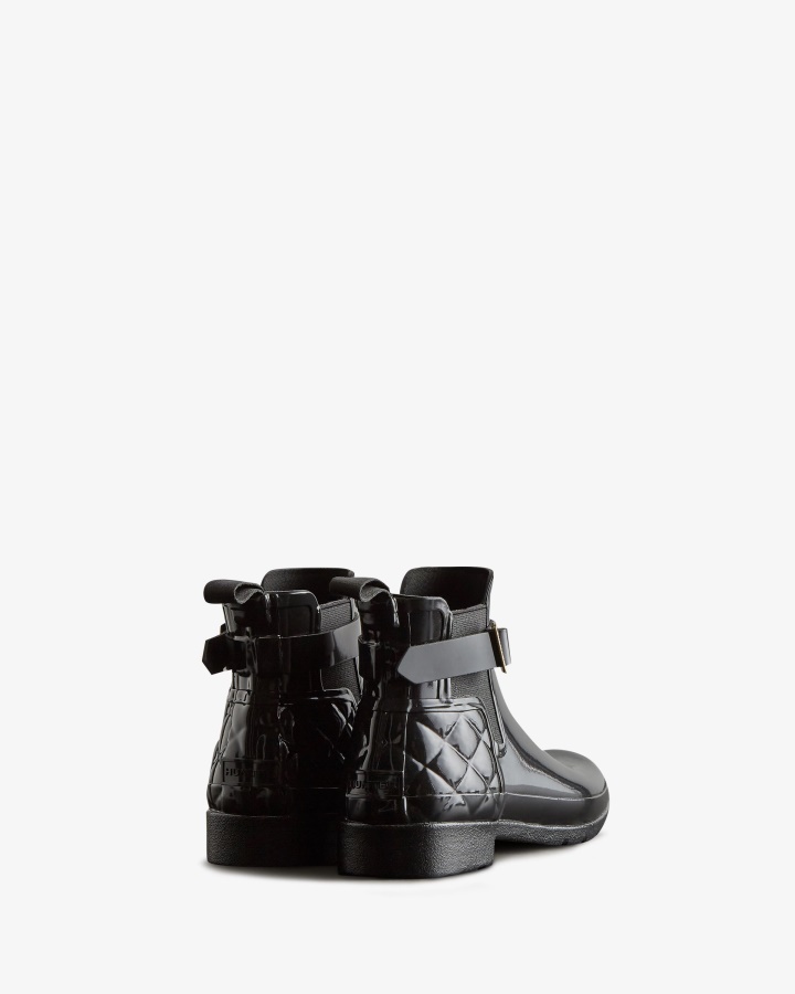 Hunter Women's Refined Slim Fit Quilted Gloss Chelsea Boots Black
