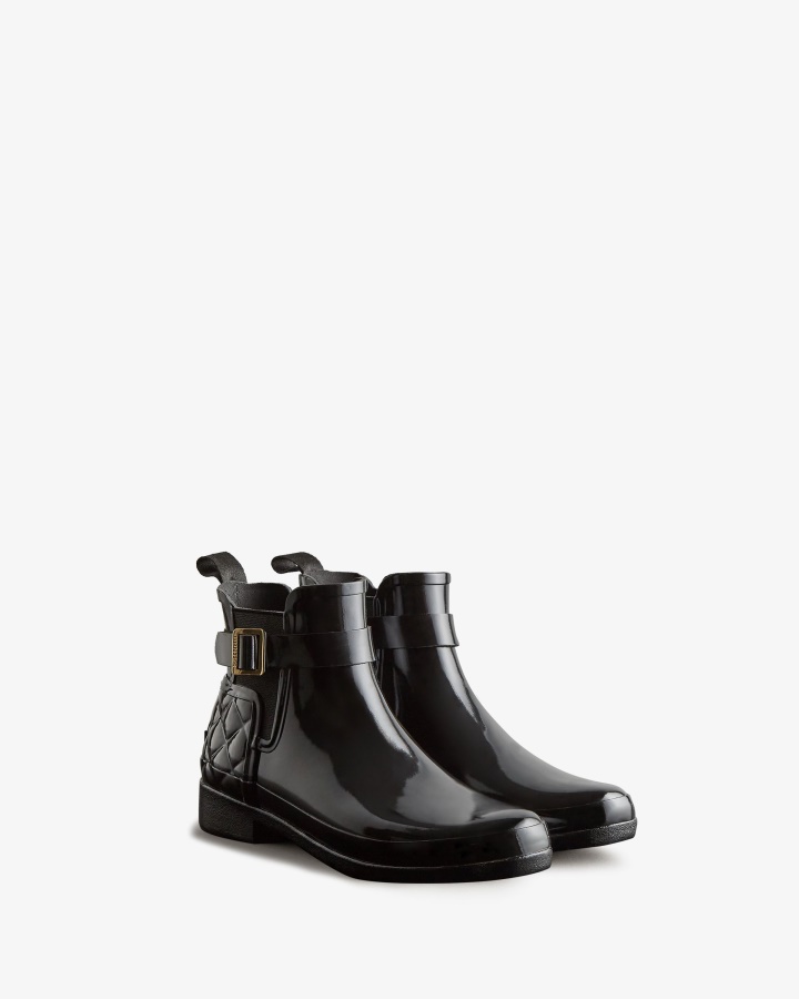 Hunter Women's Refined Slim Fit Quilted Gloss Chelsea Boots Black