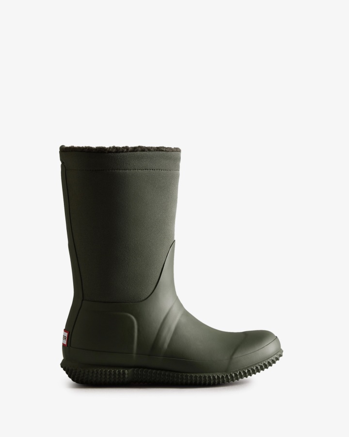Hunter Women's Insulated Roll Top Vegan Shearling Boots Dark Olive