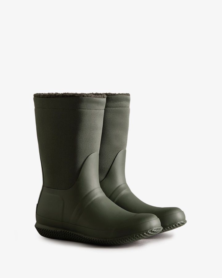 Hunter Women's Insulated Roll Top Vegan Shearling Boots Dark Olive