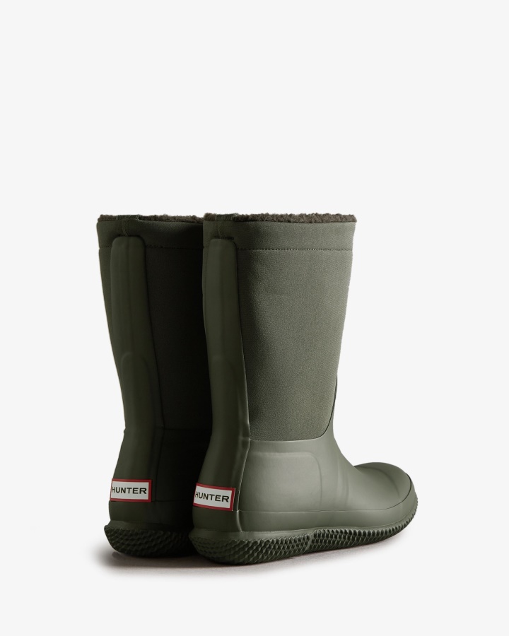 Hunter Women's Insulated Roll Top Vegan Shearling Boots Dark Olive