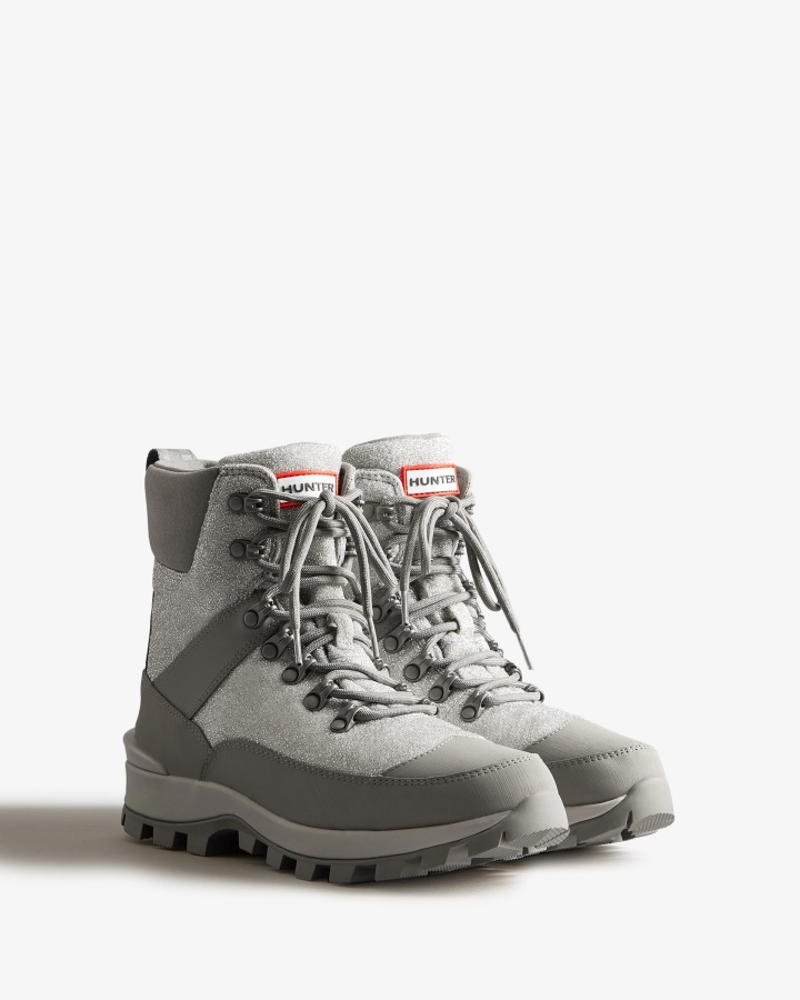 Hunter Women's Insulated Glitter Commando Boots Silver-Tundra Grey