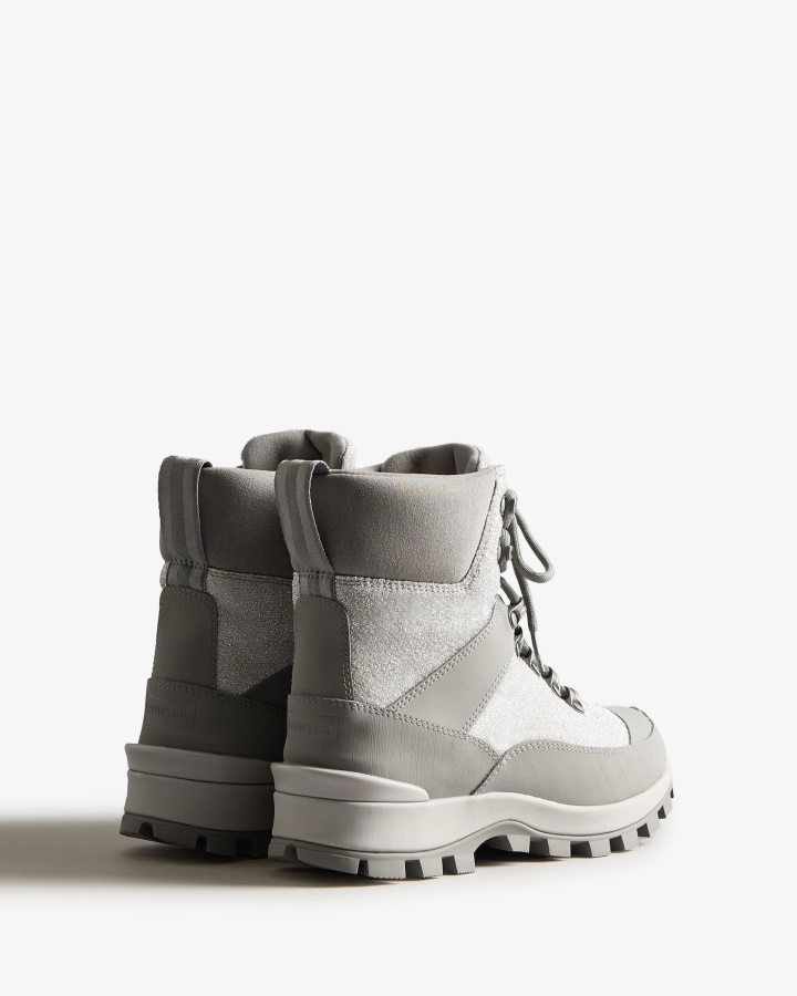 Hunter Women's Insulated Glitter Commando Boots Silver-Tundra Grey