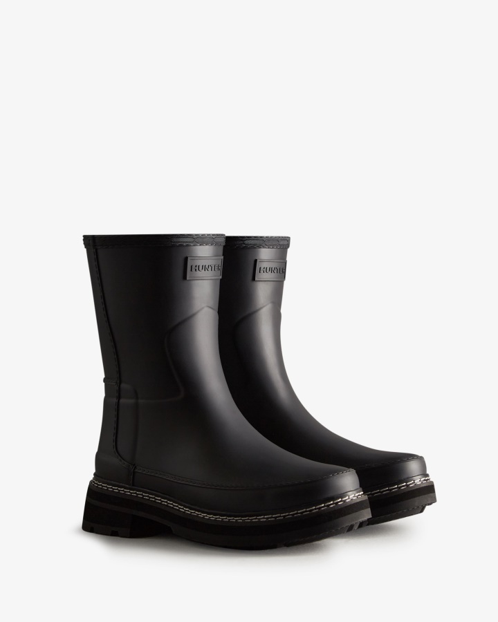 Hunter Women's Refined Stitch Detail Short Rain Boots Black