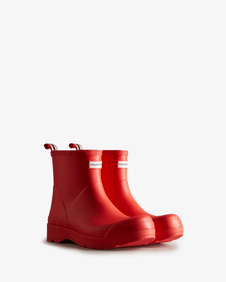 Hunter Men's Play Short Rain Boots Logo Red