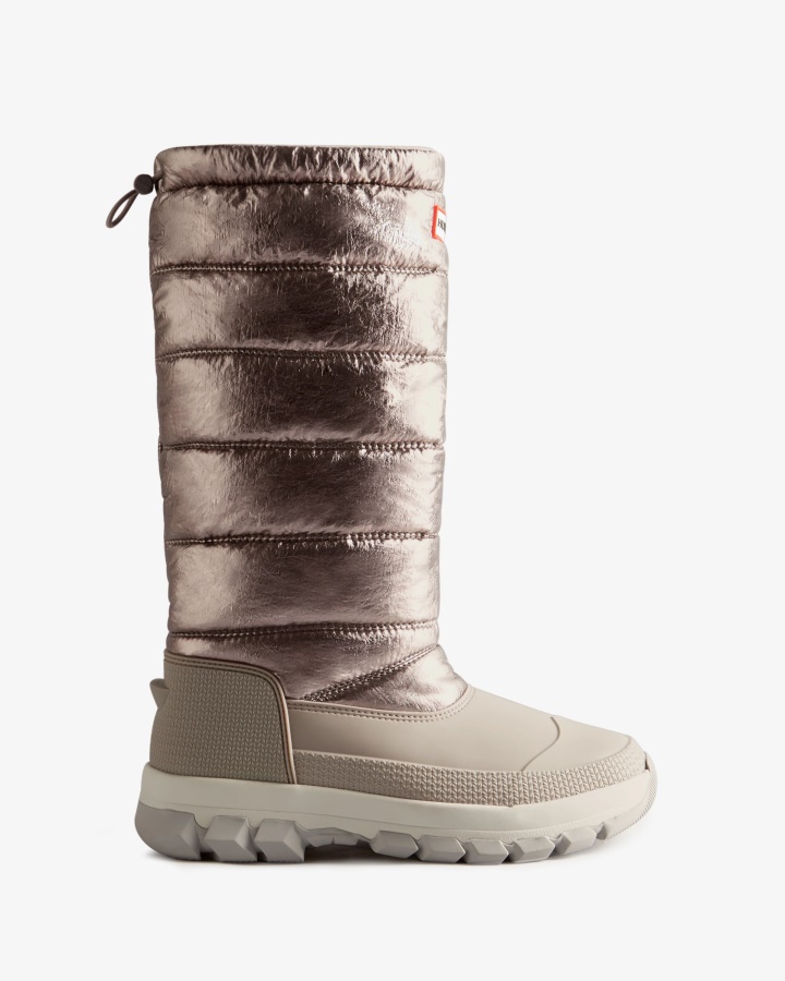 Hunter Women's Insulated Metallic Tall Snow Boots Dark Silver-Hail Grey