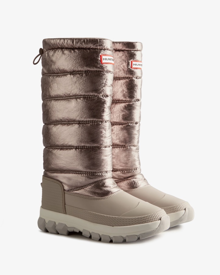 Hunter Women's Insulated Metallic Tall Snow Boots Dark Silver-Hail Grey