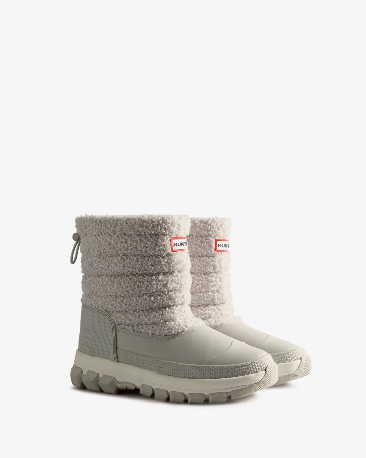 Hunter Women's Insulated Short Vegan Shearling Snow Boots Frosted Grey