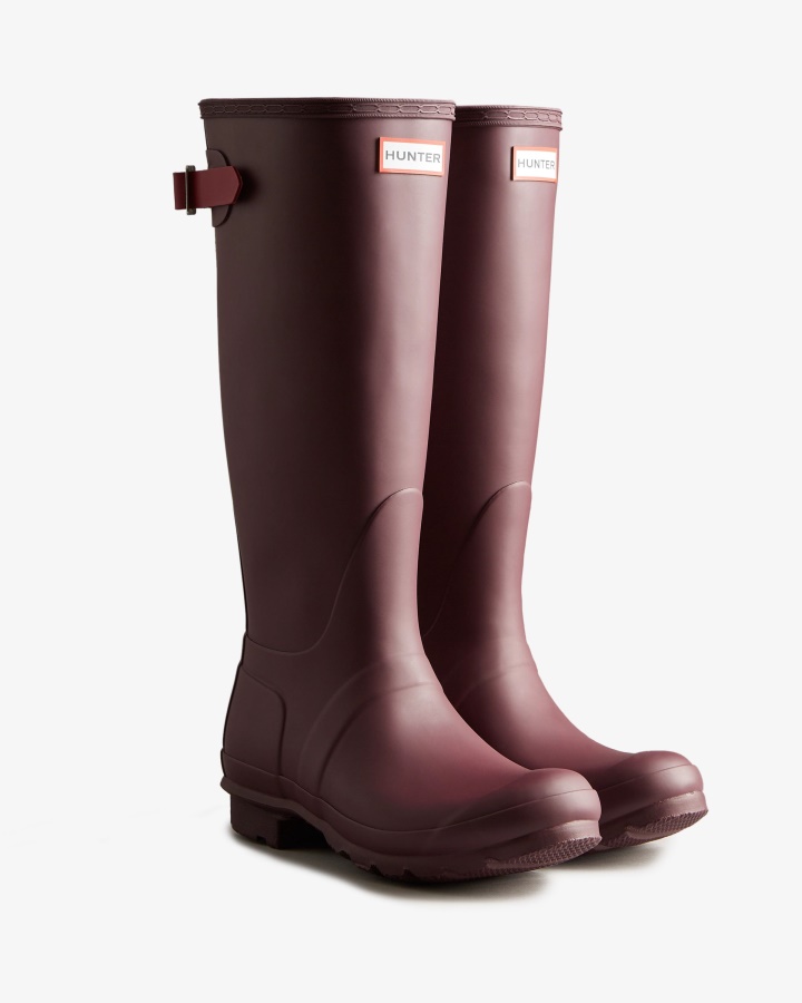 Hunter Women's Tall Back Adjustable Rain Boots Chestnut Crust Brown-Hayes Burgundy
