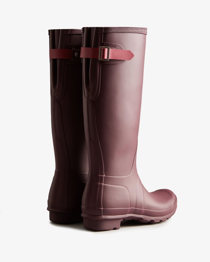 Hunter Women's Tall Back Adjustable Rain Boots Chestnut Crust Brown-Hayes Burgundy