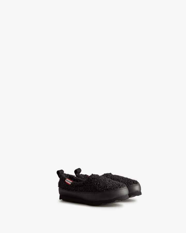 Hunter Little Kids (18 Months-8 Years) Insulated Vegan Shearling Slipper Shoe Black