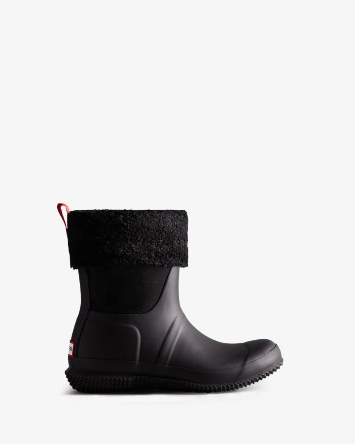 Hunter Women's Insulated Roll Top Vegan Shearling Boots Black