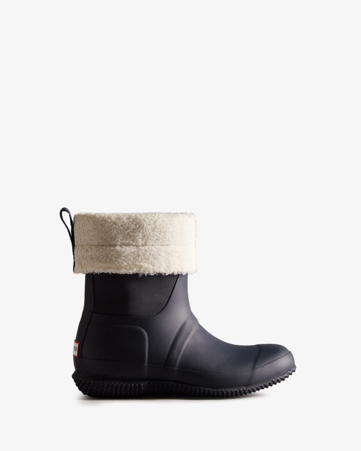 Hunter Women's Insulated Roll Top Vegan Shearling Boots Hunter Navy