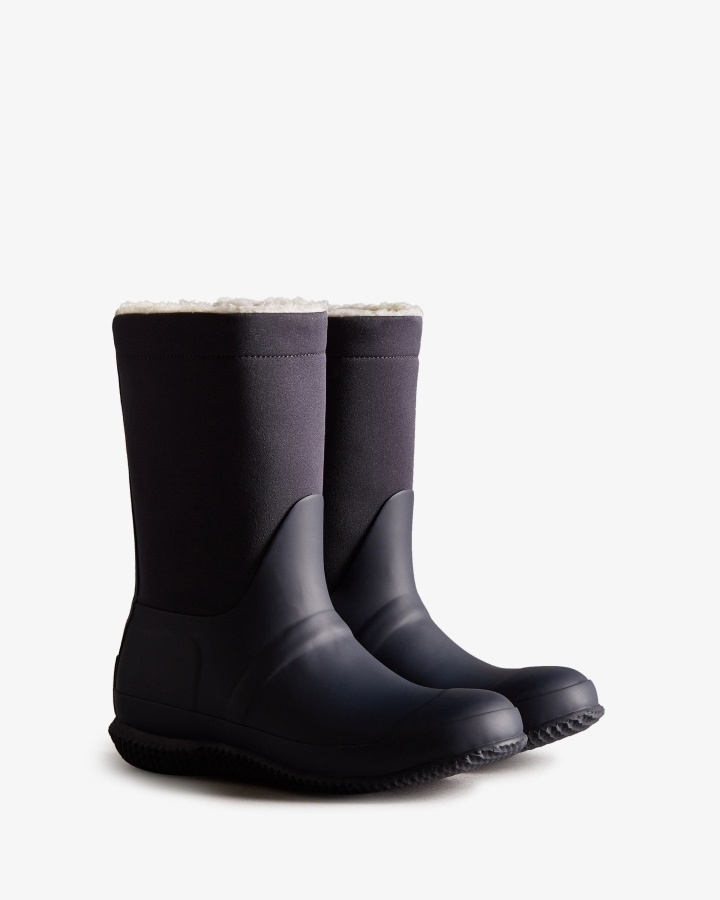 Hunter Women's Insulated Roll Top Vegan Shearling Boots Hunter Navy