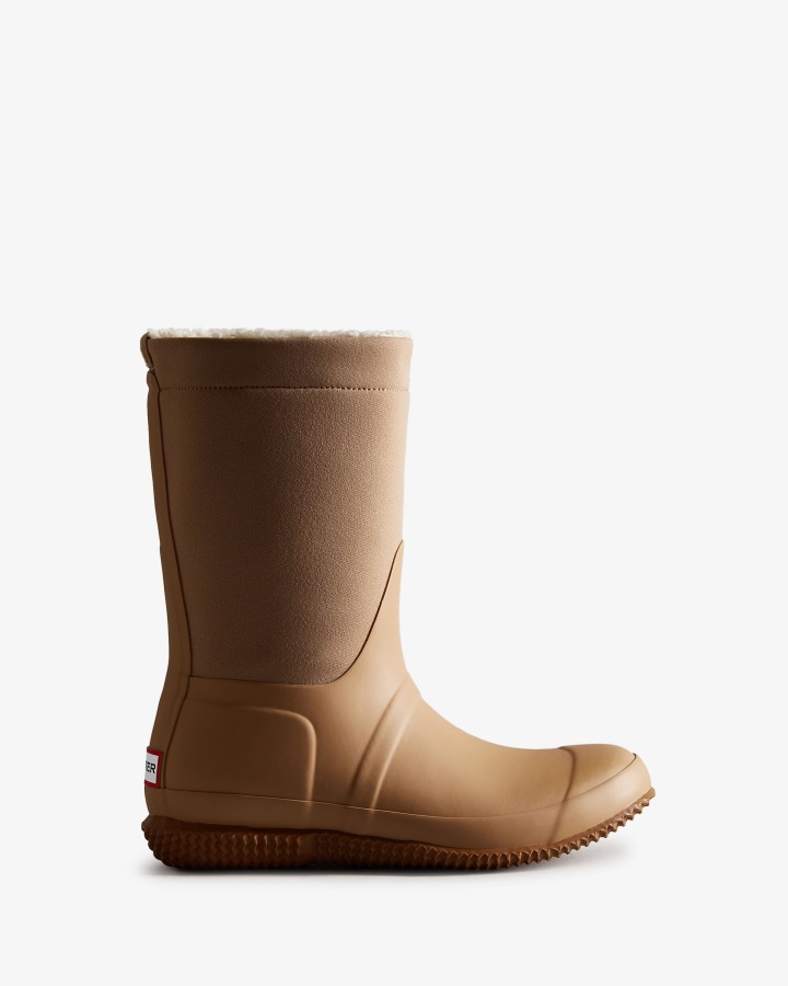 Hunter Women's Insulated Roll Top Vegan Shearling Boots Tawny Brown