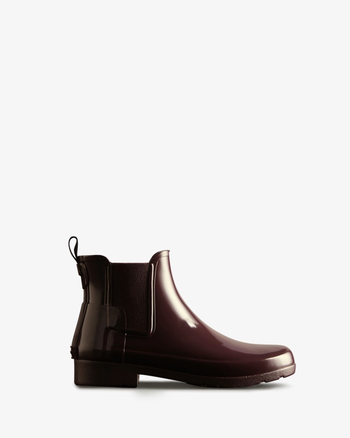 Hunter Women's Refined Gloss Slim Fit Chelsea Boots Cherry Brandy