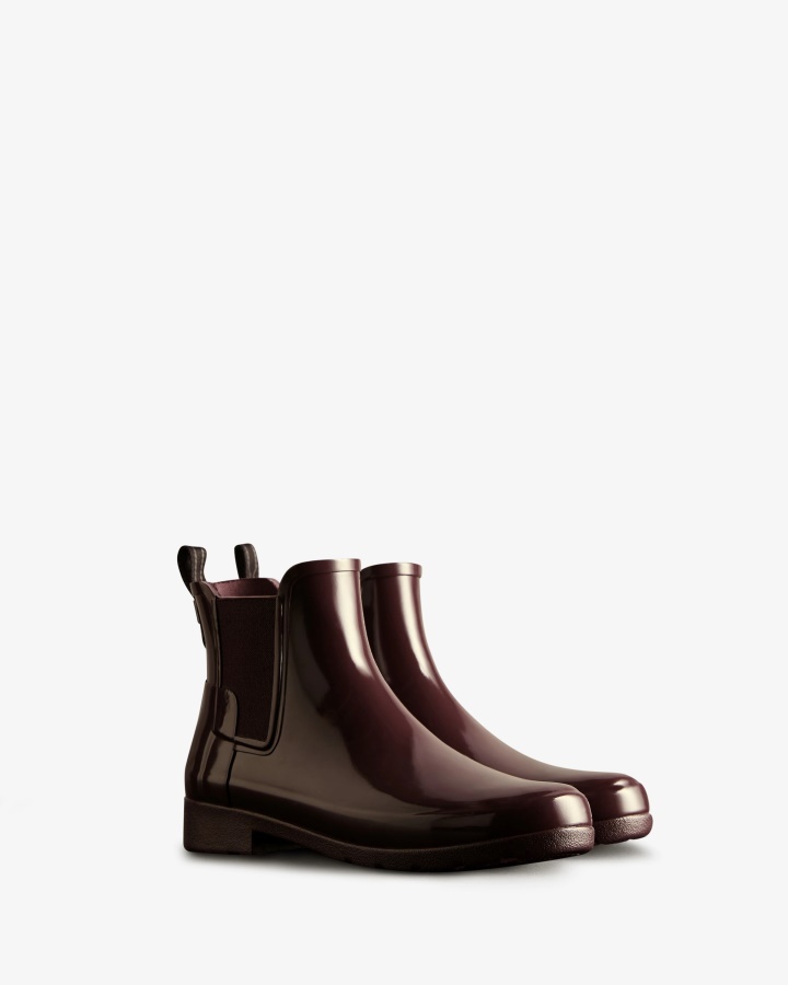 Hunter Women's Refined Gloss Slim Fit Chelsea Boots Cherry Brandy
