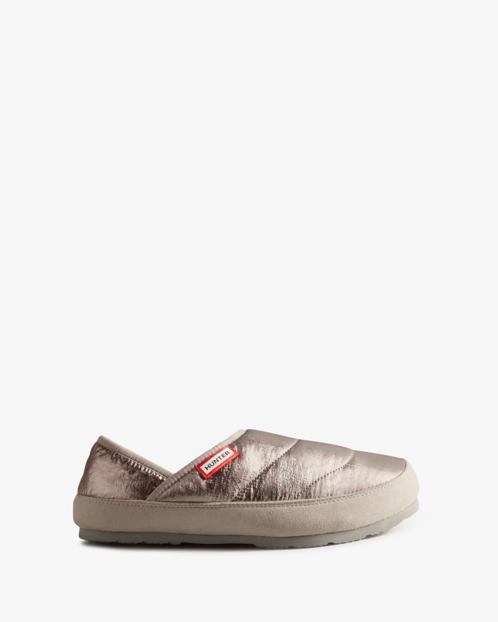 Hunter Women's Metallic Puffer Slipper Silver