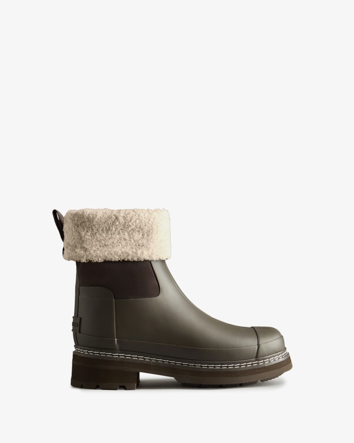 Hunter Women's Refined Stitch Roll Top Vegan Shearling Boots Bitter Chocolate