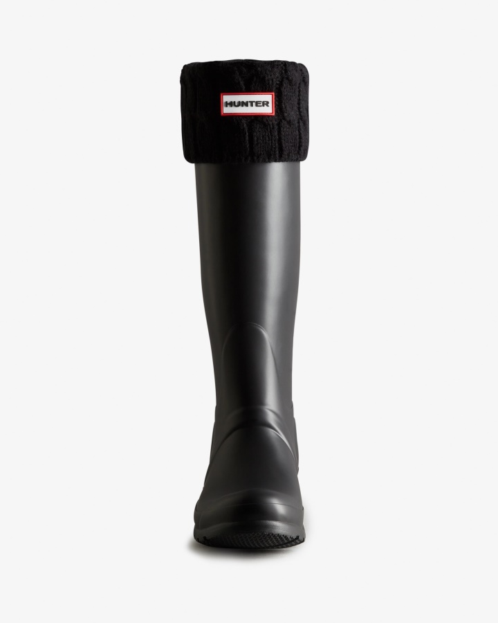 Hunter 6 Stitch Cable Knitted Cuff Tall Boot Socks Black