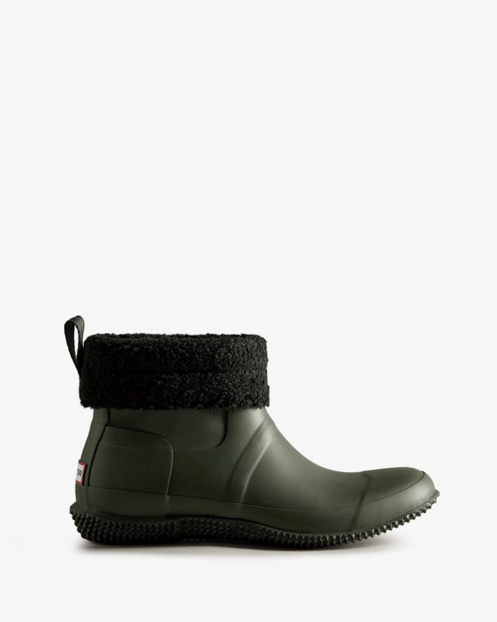 Hunter Men's Insulated Roll Top Vegan Shearling Boots Dark Olive